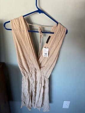 Final Touch Beige Sleeveless V-Neck Romper
